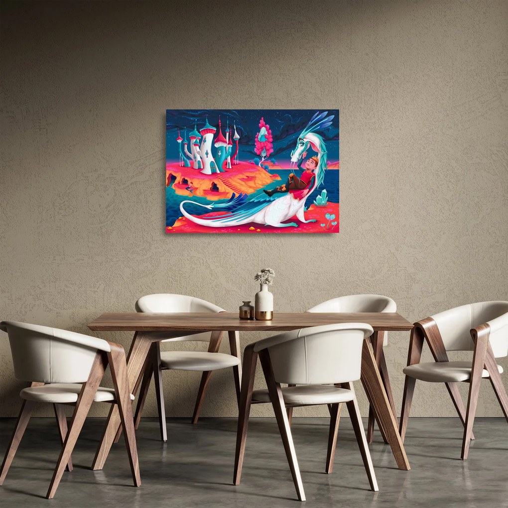 Kép - a herceg és a sárkány hercegnő (üvegen) (70x50 cm)
