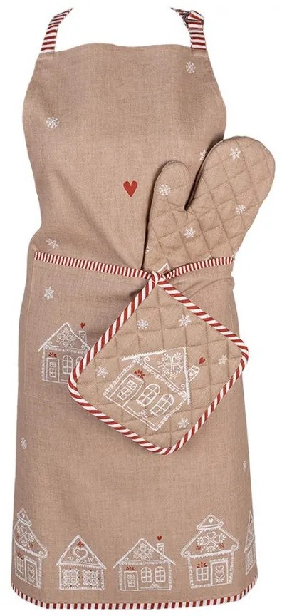 Karácsonyi pamut konyhai kötény mézeskalács házakkal