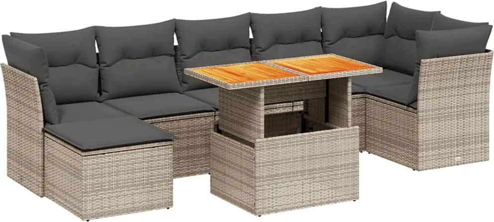 vidaXL 8 részes szürke polyrattan kerti ülőgarnitúra párnákkal