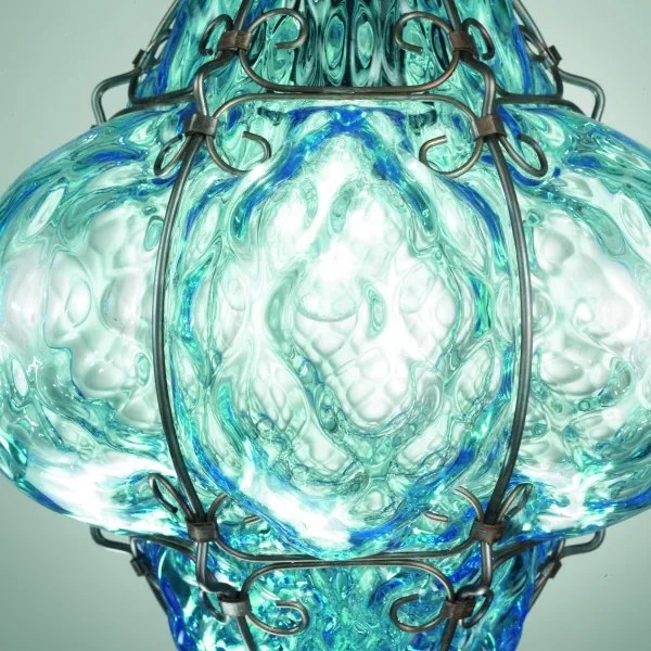 SIRU- Csillár láncon CLASSIC 1xE27/60W/230V átm. 30 cm kék/fekete Velencei üveg