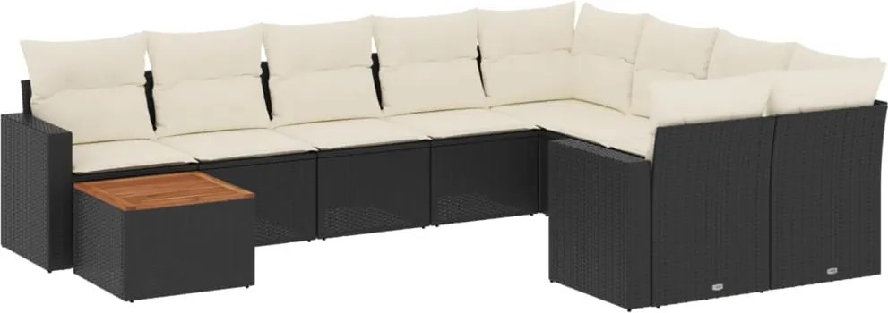 vidaXL 10 részes fekete polyrattan kerti ülőgarnitúra párnákkal