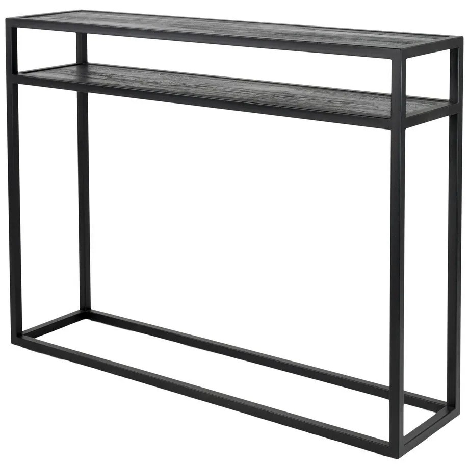 Fekete konzolasztal tölgyfa asztallappal 30x120 cm Daniël – Spinder Design