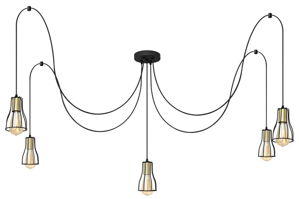 Helam Csillár zsinóron TUBE LONG 5xE27/15W/230V fekete/arany HE1591
