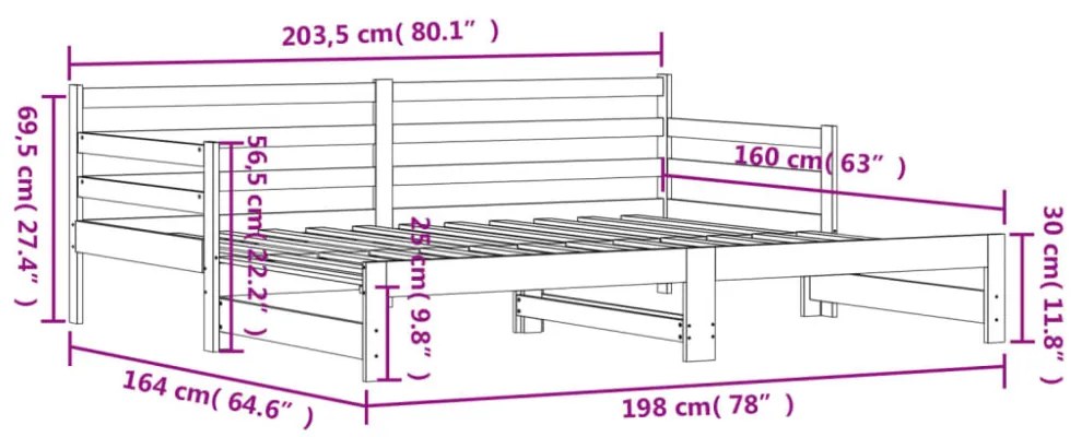 tömör fenyőfa kihúzható kanapéágy 80 x 200 cm
