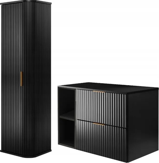 Fürdőszoba szett mosdó alá akasztós szekrény 80-as fekete Ryfle