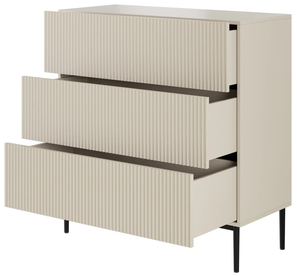 Nicole komód 100 cm fiókos, martellázott előlap - kasmír / fekete lábak