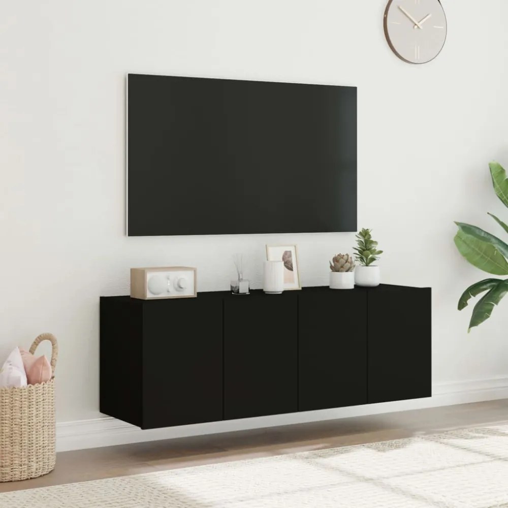 2 db fekete falra szerelhető TV-szekrény LED-del 60x35x41 cm