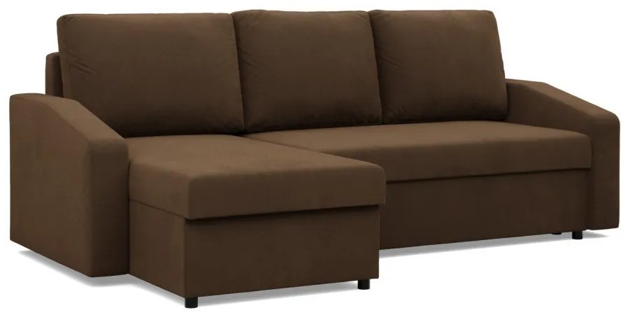 Zeus sarokkanapé, 2 ágyneműtartóval, döntött kartámasz, szövet anyag, univerzális oldal, hab töltet, barna