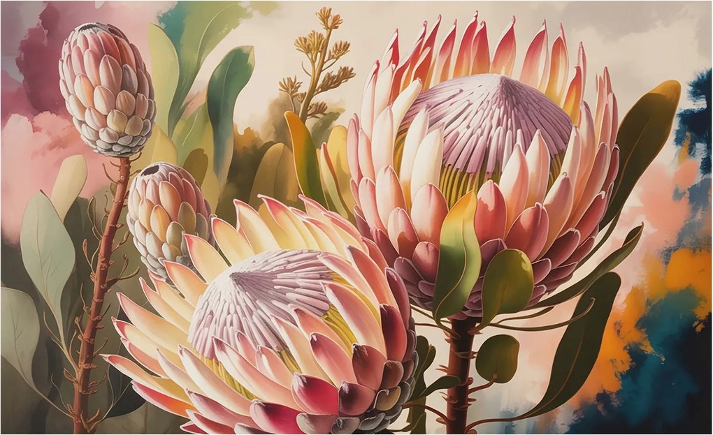 Flizelin tapéta falra Premium Protea virágok 416x254 Ragasztó