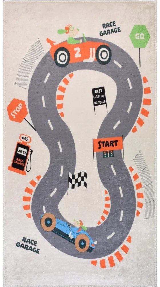 Krémszínű mosható gyerek játszószőnyeg 120x180 cm Race Garage – Vitaus
