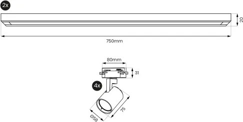 BRILAGI - Sínrendszeres spotlámpa HUSKY 4xGU10/10W/230V 150 cm fekete