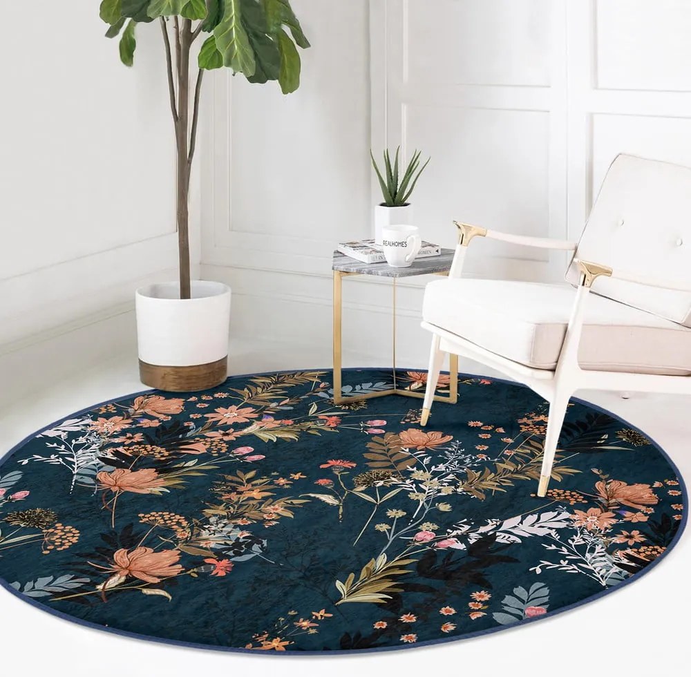 Sötétkék mosható-robotporszívóval tisztítható kerek szőnyeg ø 120 cm Comfort – Mila Home