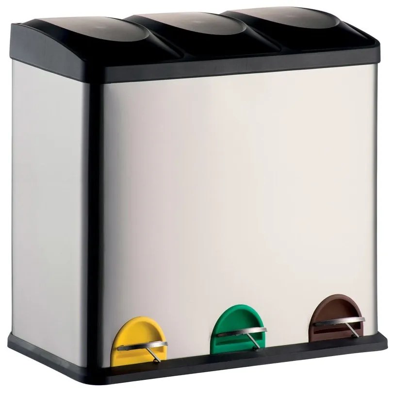 Matt ezüstszínű acél szelektív pedálos szemetes 3x20 l Tri Selectif – MSV