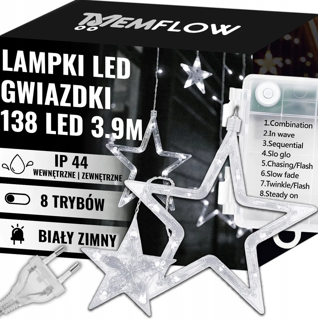 Karácsonyfa Fényfüzér Fényfüggöny Fények Csillagok Fehér Hideg