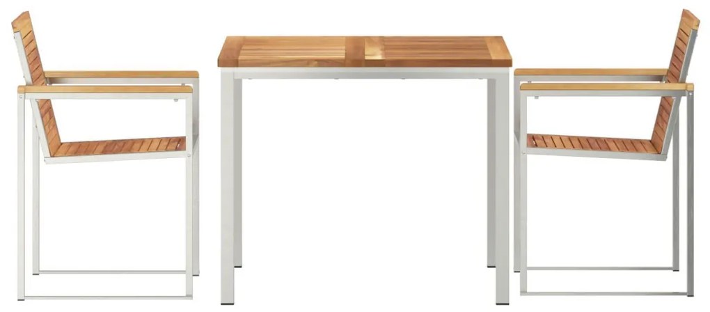 3 Darabos Kerti Étkezőszett Tömör Teak Fából, Kültéri Étkezőasztal 90x90x74.5 cm Tömör Teak Fából