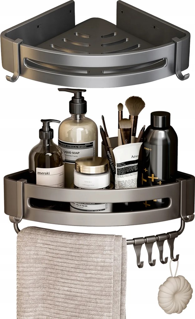 Sarok Fürdőszoba Polc 2db öntapadós szürke