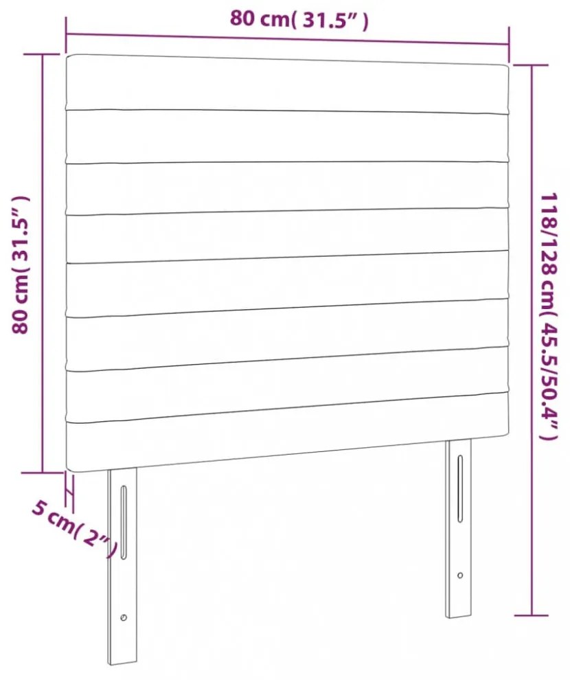 világosszürke bársony LED-es fejtámla 80x5x118/128 cm