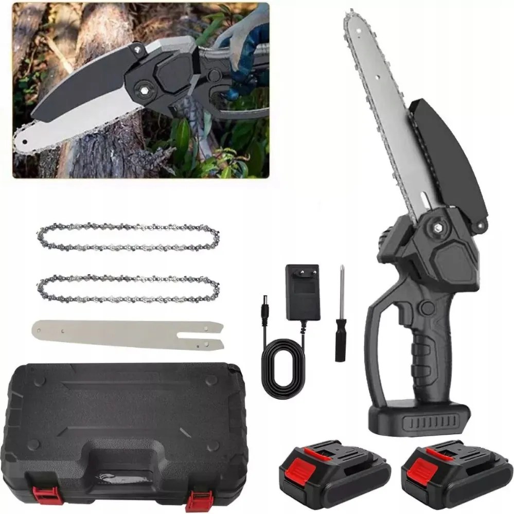 Akkumulátoros Szénkefe Nélküli Láncfűrész 8” 2xAKU 21V Ágfűrész