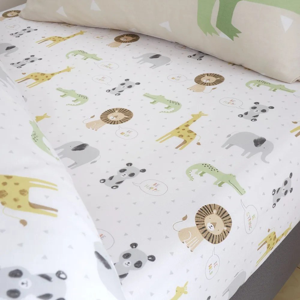 Fehér gumis gyerek lepedő babaágyhoz 70x140 cm Roarsome Animals – Catherine Lansfield