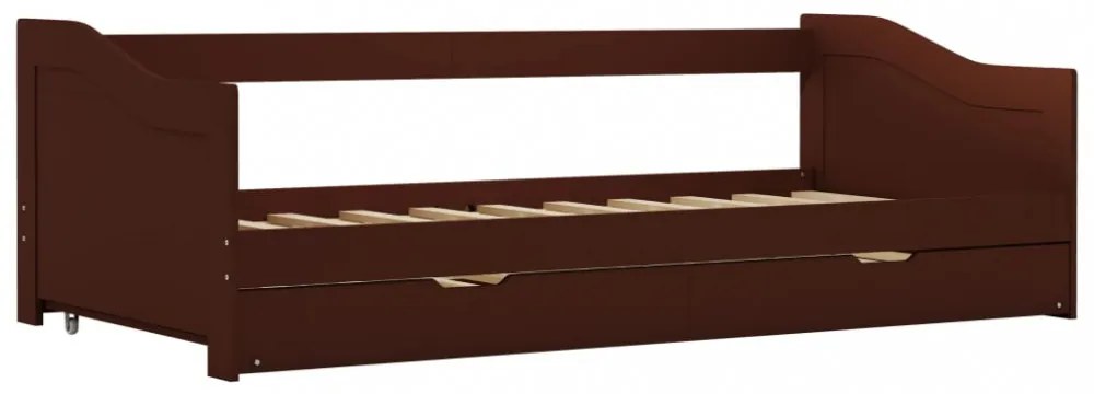 sötétbarna fenyőfa kihúzható kanapéágy keret 90 x 200 cm