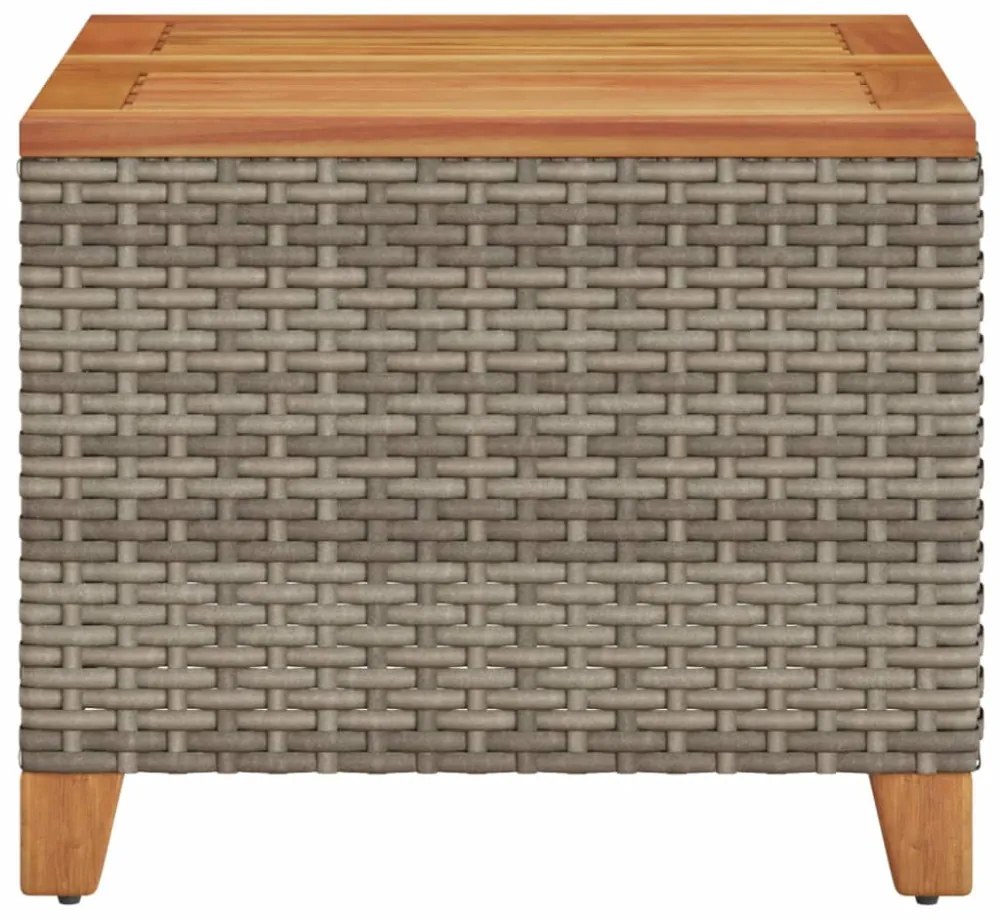szürke polyrattan és akácfa kerti asztal 45 x 45 x 37 cm