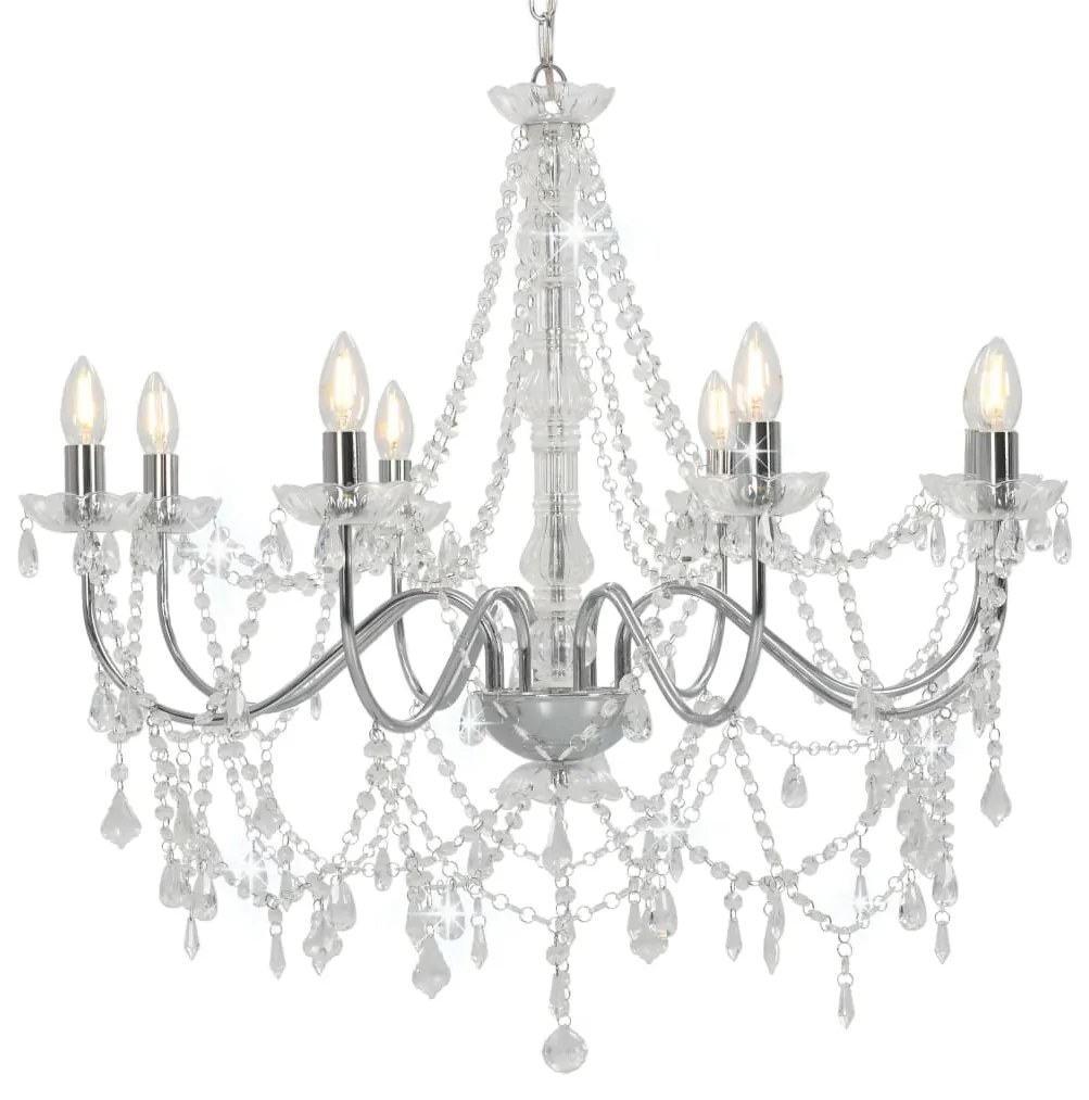 ezüstszínű csillár gyöngyökkel és 8 db E14 izzófoglalattal