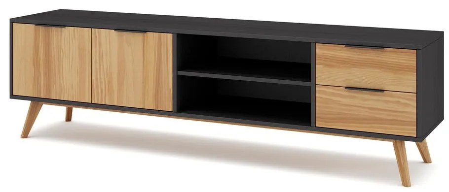 Fekete-natúr színű borovi fenyő TV-állvány 180x53 cm Lavis – Marckeric