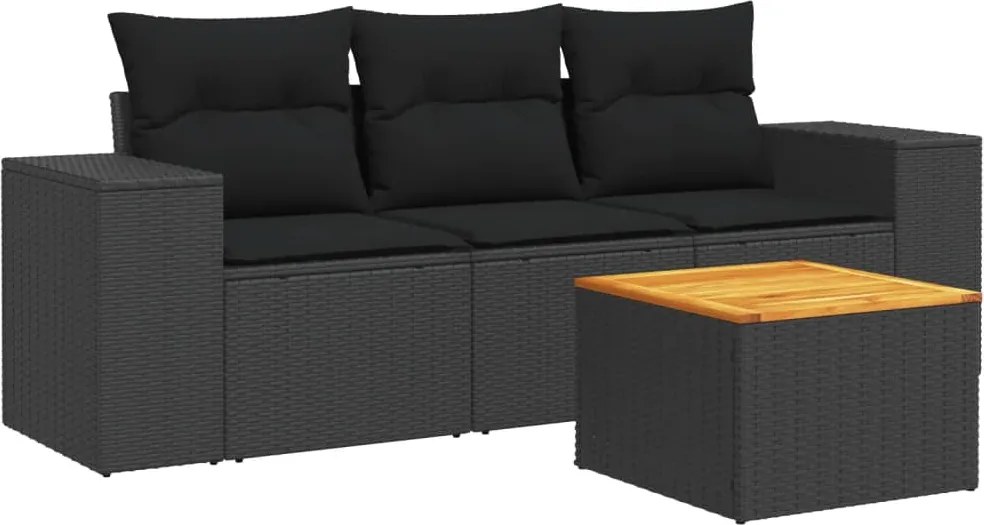 vidaXL 4 részes fekete polyrattan kerti ülőgarnitúra párnákkal