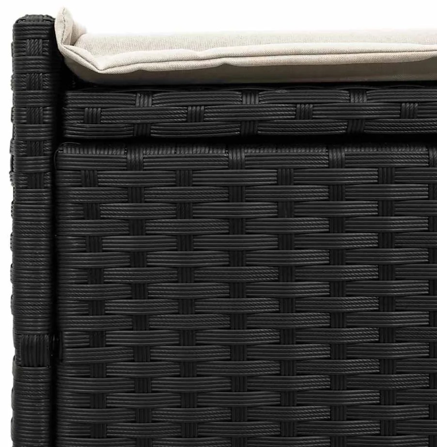 fekete polyrattan kültéri tárolópad párnával 100 cm