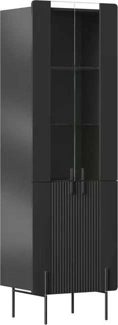Malmi vitrines szekrény 60 cm négyajtós - matt fekete / fekete lábak