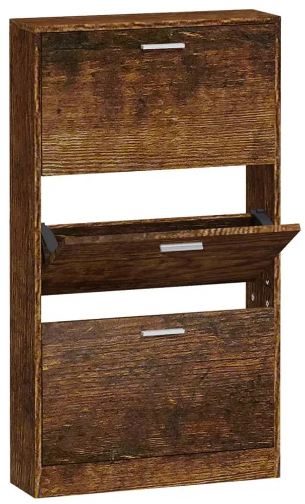 füstös tölgy színű szerelt fa cipősszekrény 59x17x108 cm