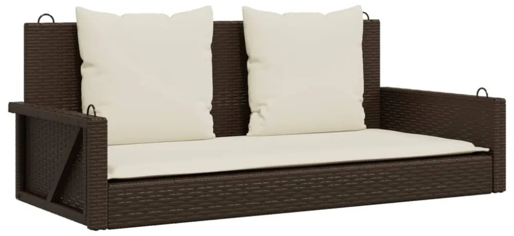 barna polyrattan hintapad párnával 119 x 56 x 48 cm