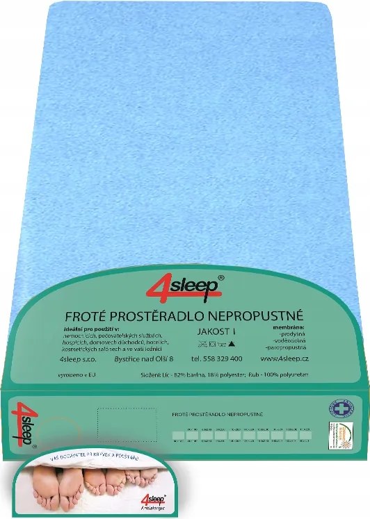 Vízálló frottír anyagú lepedő gumiszalaggal 90x200 kék