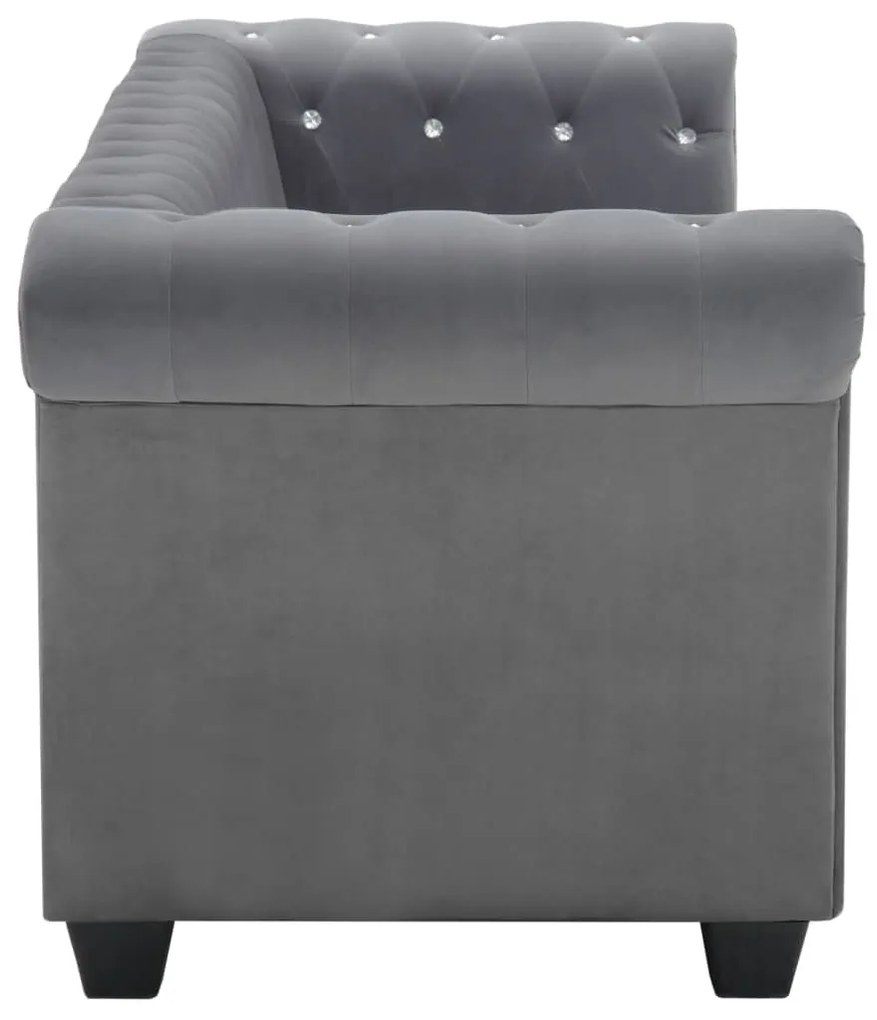 szürke 3 személyes bársony Chesterfield kanapé 199x75x72 cm