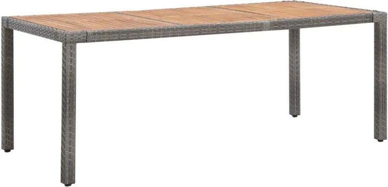 Szürke polyrattan és tömör akácfa kerti asztal 190 x 90 x 75 cm