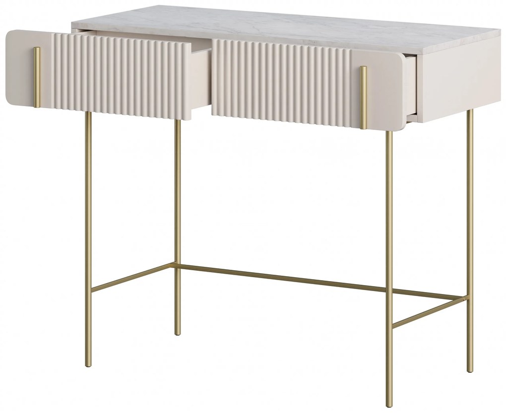 Malmi fiókos sminkasztal 100 cm - kasmír / crema bianca / arany lábak