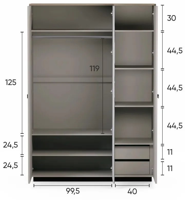 Ruhásszekrény Demandaron 2 (taupe + silverjack tölgy) (tükörrel). 1116802