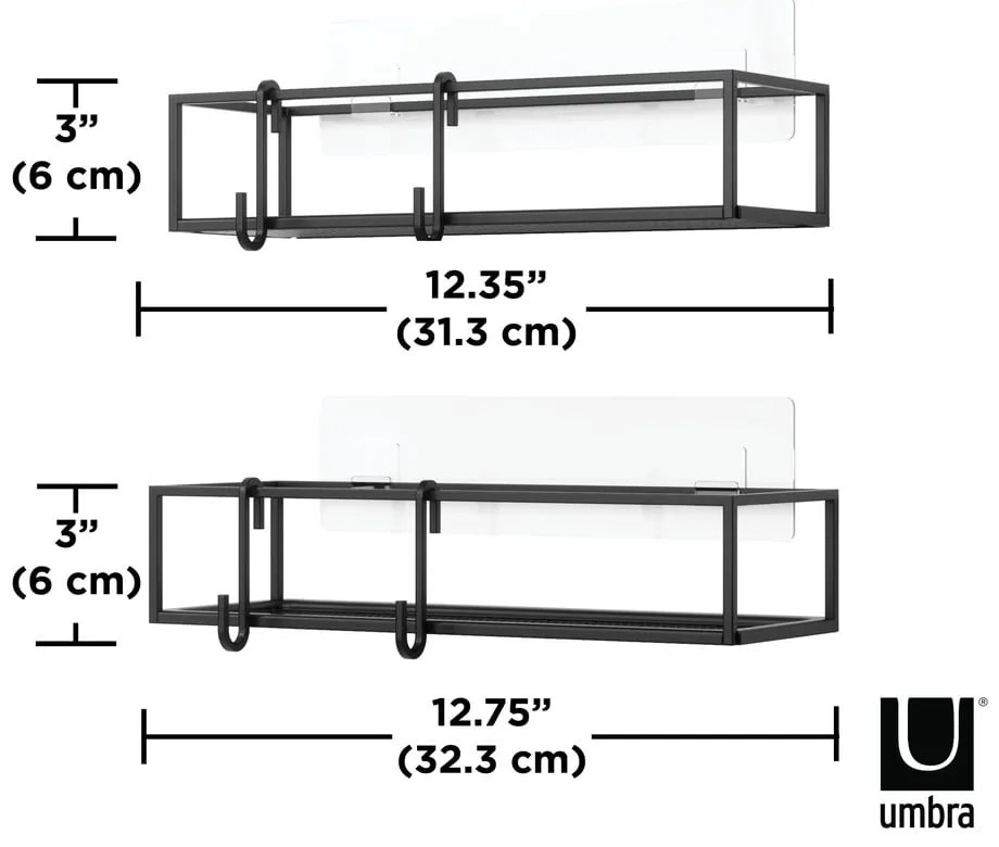 Fekete öntapadós acél fürdőszobai polc szett 2 db-os Cubiko – Umbra