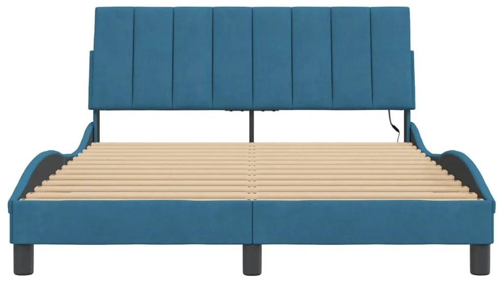 kék bársony ágykeret LED-ekkel matrac nélkül Hanko 140 x 190 cm