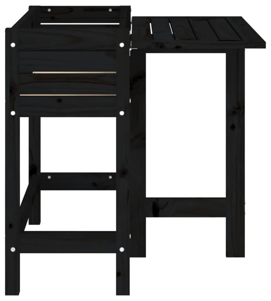 fekete tömör fa kerti ültetőláda összecsukható asztallappal