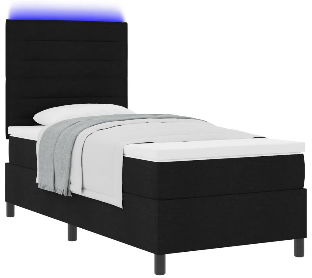 Rugós ágy matraccal és LED fényekkel - Fekete - 100 x 200 cm