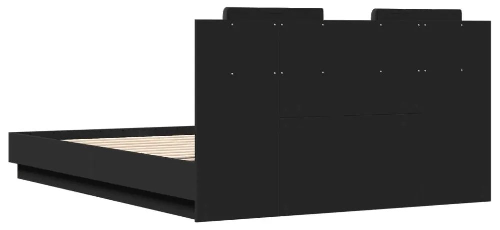 fekete szerelt fa ágykeret fejtámlával 120 x 200 cm