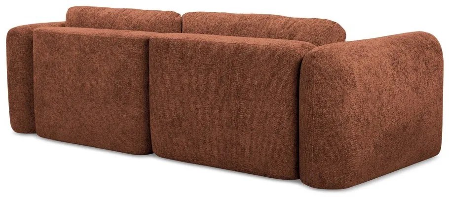 Terrakotta színű zsenília kinyitható-tárolóhelyes sarokkanapé (bal oldali-heverő résszel) Mele – Makamii