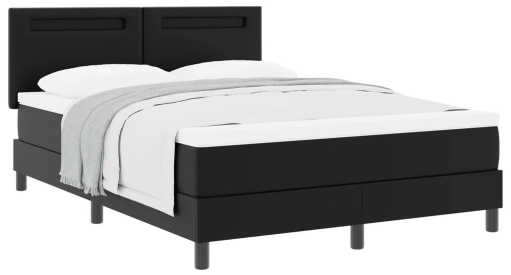 Boxspring Ágy Matracokkal Fekete Színben, 140x190 cm Műbőr