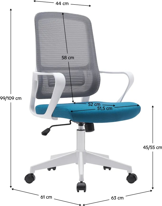 Irodai szék, szürke/petróleumzöld/fehér, SALOMO TYP 1