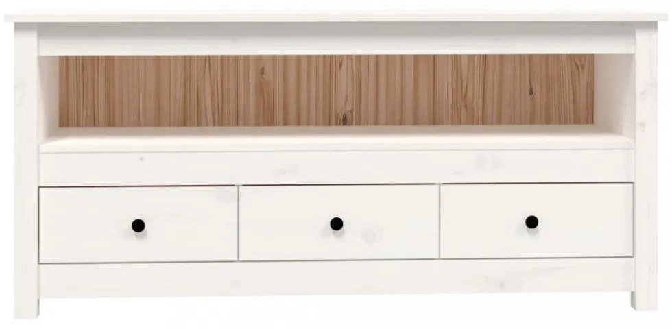 fehér tömör fenyőfa TV-szekrény 114x35x52 cm