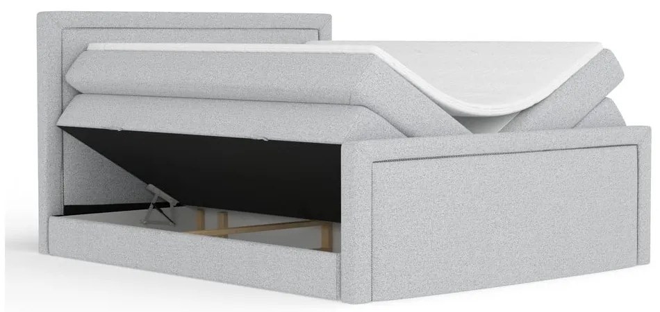 Világosszürke ágyneműtartós boxspring ágy 140x200 cm Lavenda – Maison de Rêve