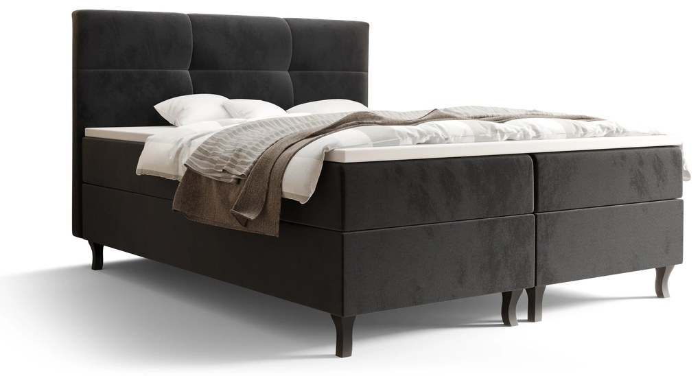 Franciaágy  Boxspring 140 cm Lumba (fekete) (matraccal és tárolóhellyel). 1046669