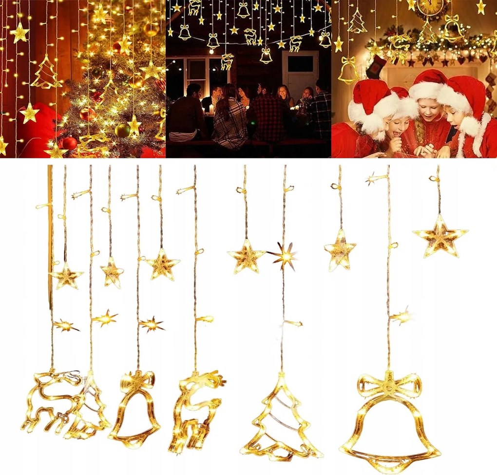 Fényfüggöny 138LED Csillag Karácsonyfa Lámpa Meleg Fehér 2.3M