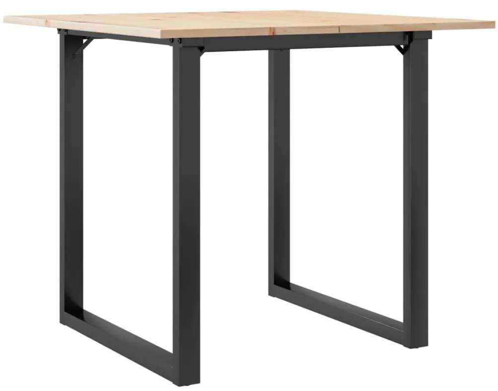 Tömör fenyőfa és acél étkezőasztal O-vázzal 80x80x75 cm